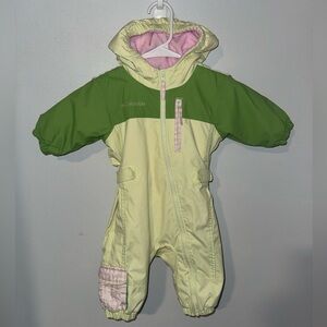 Columbia Green and Pink Snowsuit with Fleece Mittens 6 months